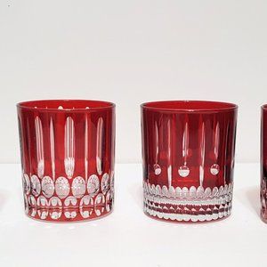 Williams Sonoma Set of 4 Red Wilshire Jewel Double Old-Fashioned Glasses 10z New